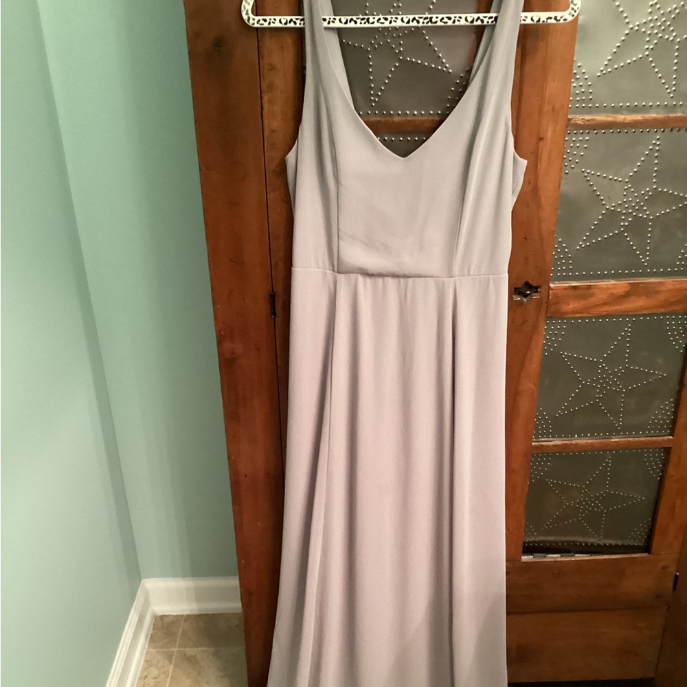 Long dove gray chiffon dress-style Jenn